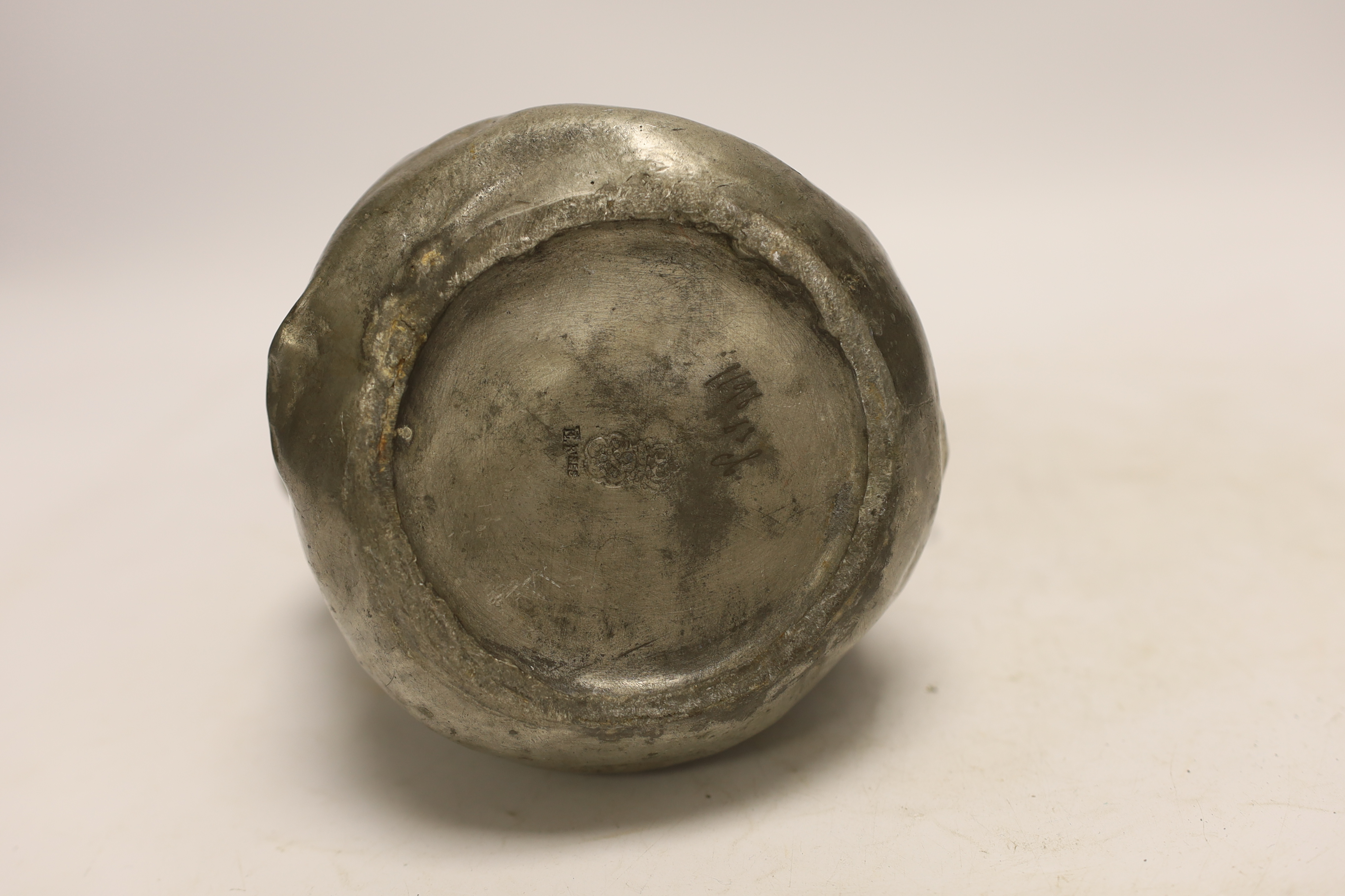 An Art Nouveau pewter 'psirens' vase, signed J. Garnier , 16cm high